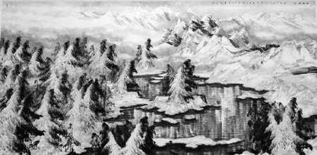 <br>          　　作者于志学，1935年生于黑龙江肇东市，冰雪山水画创始人，作品质朴、粗犷、沉雄，力显关东山水的阳刚之美，作于2009年。<br><br>        