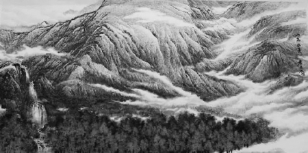 <br>              作者卢志学，1941年生于吉林省扶余县，祖籍山东。《山高水长》长6米，宽3.5米，创作历时近4个月，既显现了关东山水的浑厚大气，又纵情呕歌了祖国山河的雄阔壮美。<br><br>        