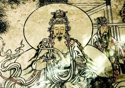           壁画中的文殊菩萨        